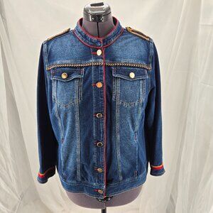 76-10 Chico’s Zenergy soft Military Style Denim jacket Size 2 (12, Large)